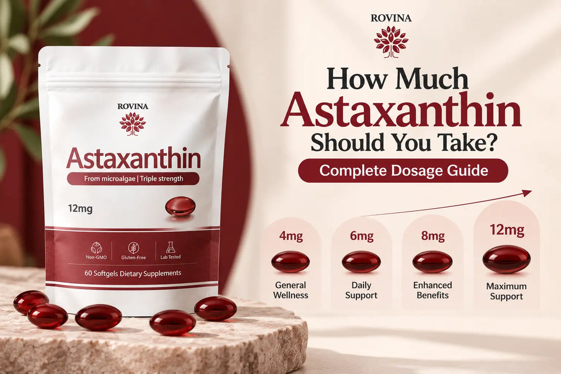 Astaxanthin supplement dosage guide showing 4mg to 12mg daily amounts